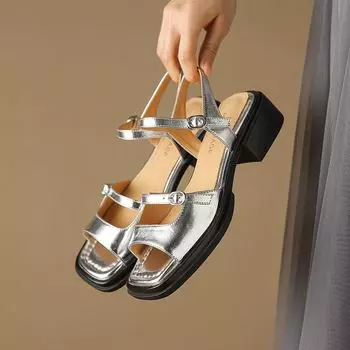 Krazing Pot Мюли в базовом стиле из натуральной кожи, летние туфли на среднем каблуке с открытым носком, женские сандалии с тканым декором в Риме 34 чёрный