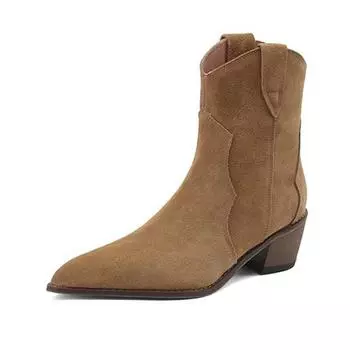 Krazing Pot Nubuck Осенние зимние туфли из коровьей замши на среднем каблуке Ботинки челси большого размера Теплые ботильоны 34 коричневый