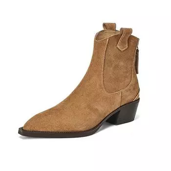 Krazing Pot Nubuck Осенние зимние туфли из коровьей замши на среднем каблуке Ковбойские сапоги Европейские теплые ботильоны 34 чёрный