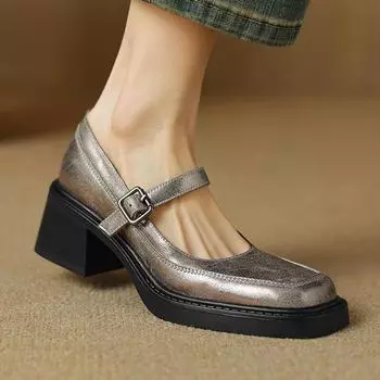 Krazing Pot, осенне-летняя обувь из коровьей кожи на платформе с квадратным носком и средним каблуком, женские туфли-лодочки Мэри Джейн 34 чёрный