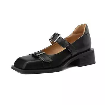 Krazing Pot, осенне-летняя обувь из натуральной кожи с квадратным носком, на среднем каблуке, серебряная металлическая пряжка, женские туфли-лодочки Мэри Джейн 34