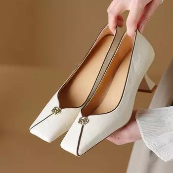 Krazing Pot, осенне-летняя обувь из натуральной кожи с квадратным носком на тонком высоком каблуке, женские туфли-лодочки без шнуровки с металлическими цветами 34 чёрный