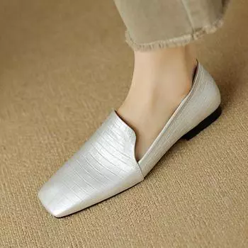 Krazing Pot, осенне-летняя обувь из натуральной кожи с квадратным носком на низком каблуке, кожаные туфли без шнуровки с принтом, женские туфли-лодочки с глубоким носком 34 чёрный