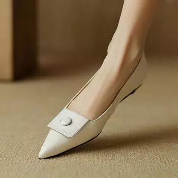 Krazing Pot осенне-летняя обувь из натуральной кожи с острым носком на низком каблуке и круглой пуговицей, женские туфли-лодочки без шнуровки 34 чёрный