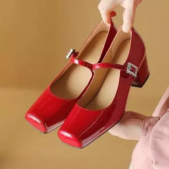 Krazing Pot осенне-летняя обувь из натуральной кожи с квадратным носком на толстом высоком каблуке и пряжкой со стразами и кристаллами, женские туфли-лодочки на мелкой подошве 34 абрикосовый