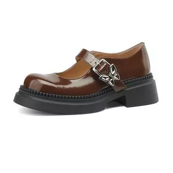 Krazing Pot, осенне-летняя обувь из натуральной кожи с круглым носком, на среднем каблуке, женские оксфорды с пряжкой и узлом-бабочкой, туфли-лодочки с глубоким носком 34 коричневый