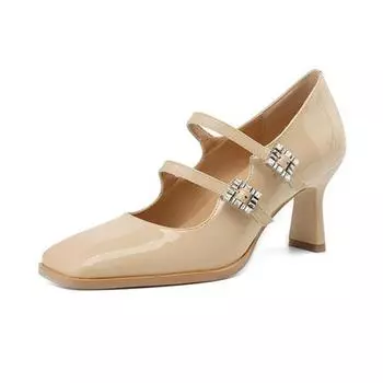 Krazing Pot, осенне-летняя обувь из натуральной кожи с квадратным носком, на тонком высоком каблуке, женские туфли-лодочки с пряжкой на ремешке и кристаллами 34 чёрный