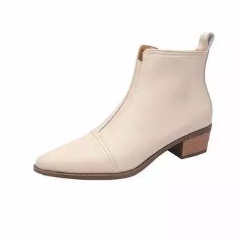 Krazing Pot Осенне-зимние туфли из натуральной кожи на среднем каблуке Ботинки-челси с круглым носком, сохраняющие тепло, на молнии Ботильоны 34 чёрный