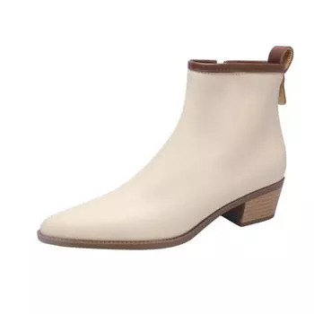 Krazing Pot Осенне-зимние туфли из натуральной кожи на среднем каблуке Ботинки челси с круглым носком, сохраняющие тепло, на молнии, разноцветные ботильоны 34 чёрный