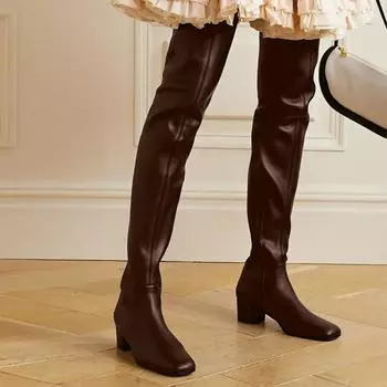 Krazing Pot осенне-зимняя кожаная обувь из микрофибры на среднем каблуке, эластичные ботинки большого размера 46, женские теплые ботфорты 34 чёрный