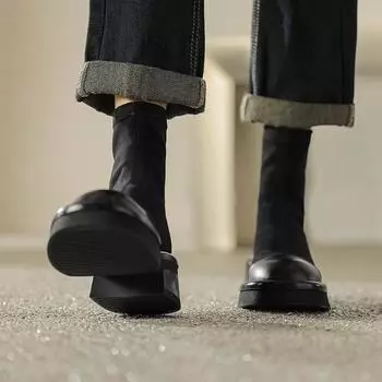 Krazing Pot осенне-зимняя обувь из флока из коровьей кожи с круглым носком на платформе, большой размер 42, женские эластичные ботильоны без шнуровки на толстом среднем каблуке