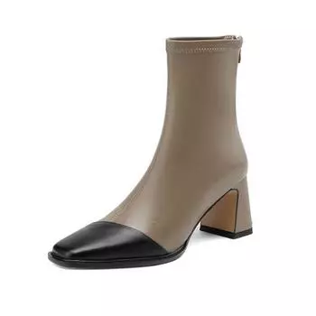 Krazing Pot осенне-зимняя обувь из коровьей кожи с квадратным носком, женские офисные ботильоны на толстом высоком каблуке и молнии, разноцветные женские ботильоны 34 бежевый