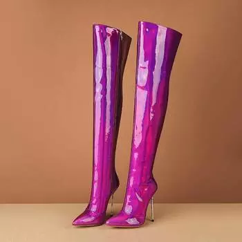 Krazing Pot, осенне-зимняя обувь из микрофибры, очень высокие каблуки, большой размер 46, европейские дизайнерские теплые сапоги выше колена 34 розовый