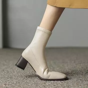 Krazing Pot осенне-зимняя обувь из микрофибры с квадратным носком на среднем каблуке без шнуровки офисные женские эластичные ботильоны 34 чёрный