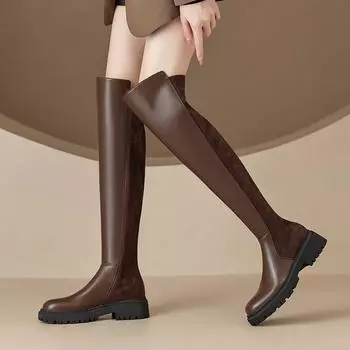 Krazing Pot Осенне-зимняя обувь из микрофибры, водонепроницаемые ботинки на платформе с круглым носком, сохраняющие тепло, выше колена 34 чёрный