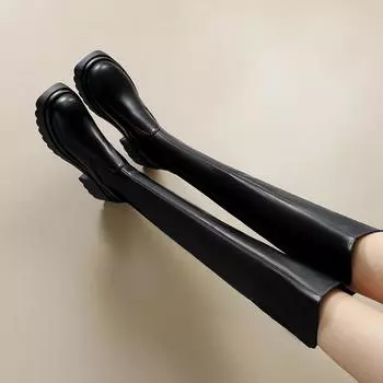 Krazing Pot Осенне-зимняя обувь из микрофибры, современные ботинки с квадратным носком, сохраняющие тепло, на молнии, размер 43, выше колена 34 чёрный