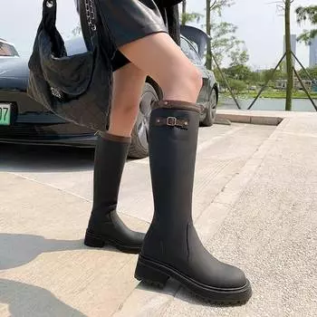 Krazing Pot, осенне-зимняя обувь из натуральной кожи, сапоги для верховой езды на среднем каблуке, женские теплые сапоги до бедра