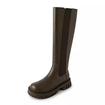 Krazing Pot, осенне-зимняя обувь из натуральной кожи, европейский дизайн, конные сапоги на толстом среднем каблуке, женские сапоги до бедра