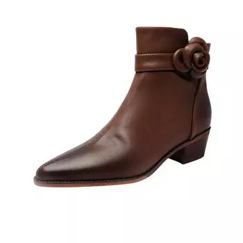 Krazing Pot Осенне-зимняя обувь из натуральной кожи на среднем каблуке Ботинки челси с острым носком, сохраняющие тепло, с молнией и цветами, однотонные ботильоны 34 чёрный