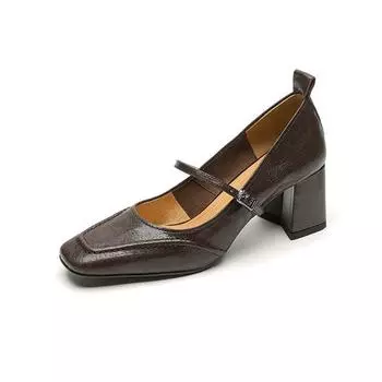Krazing Pot Овчина мода весна осень толстый каблук пряжка ремешки женские Мэри Джейн квадратный носок ретро мода лодочки 35 коричневый