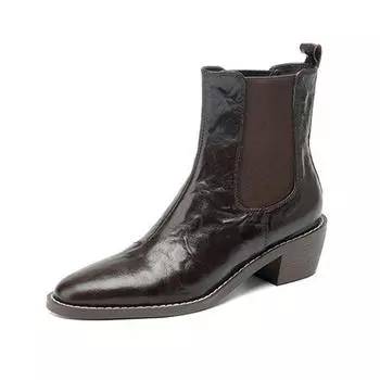 Krazing Pot Овчина Осенне-зимняя обувь Ботинки Челси Круглый носок Теплые ботинки на среднем каблуке 34 чёрный