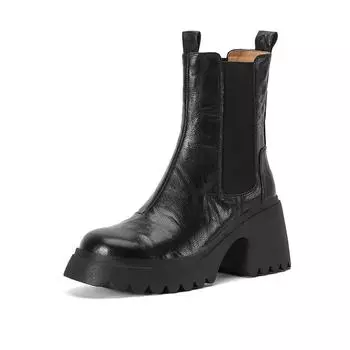 Krazing Pot Овчина Осенне-зимняя обувь Толстые высокие каблуки Мотоциклетные ботинки Круглый носок Сохраняют тепло Сапоги до середины голени 34 чёрный