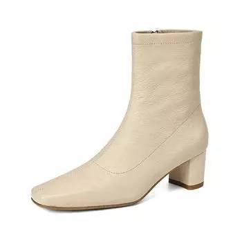 Krazing Pot Овчина Осенне-зимняя обувь Толстые каблуки Ботинки Челси Квадратный носок Теплые Ботильоны на молнии 34 чёрный