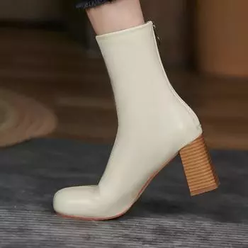 Krazing Pot Овчина Осенне-зимняя обувь Толстые высокие каблуки Современные ботинки с квадратным носком Теплые ботинки на молнии 34 чёрный