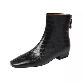 Krazing Pot Овчина Винтажная обувь Осень-зима Современные ботинки Квадратный носок Сохраняют тепло Толстые каблуки Узоры Кожаные ботильоны 34 чёрный