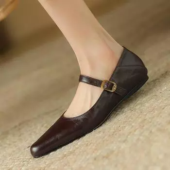 Krazing Pot овечьей кожи с круглым носком на плоской подошве, весенне-летние женские туфли-гладиаторы Мэри Джейн размера 42