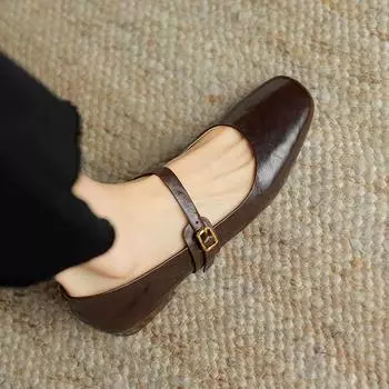 Krazing Pot, овечья кожа, круглый носок, толстый низкий каблук, весна-лето, женские туфли Мэри Джейн размера 42, большие размеры 42 34 чёрный