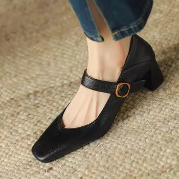 Krazing Pot овечья кожа, квадратный носок, массивный высокий каблук, весна-лето, туфли Мэри Джейн, винтажные женские туфли-лодочки больших размеров 42 34 чёрный
