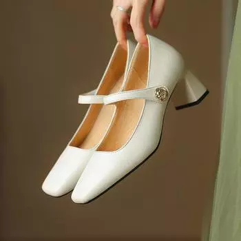 Krazing Pot овечья кожа, квадратный носок, массивный высокий каблук, весна-лето, туфли Мэри Джейн, винтажные женские туфли-лодочки больших размеров 34 слоновая кость