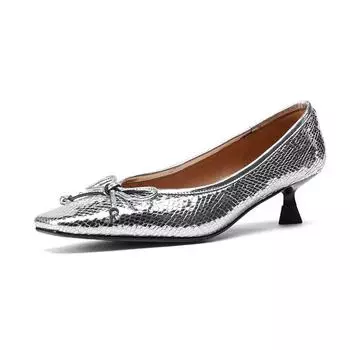 Krazing Pot Овечья кожа Лето Весна Осень Шпильки Средний каблук бабочка-узлом Женские квадратные носки неглубокие туфли-лодочки 35 чёрный