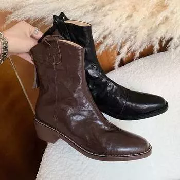 Krazing Pot овечья кожа осенне-зимняя обувь с круглым носком на среднем каблуке на молнии офисные женские ботильоны 34 чёрный