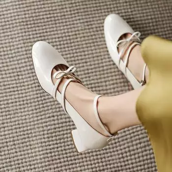 Krazing Pot Овечья кожа весна-лето размер 41 толстый каблук средний каблук женские туфли-лодочки круглый носок пряжка ремешок узел-бабочка 35 серебряный