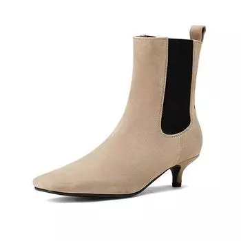 Krazing Pot Овечья замша Осенне-зимняя обувь Современные ботинки с квадратным носком Сохраняют тепло Шпильки Тонкие средние каблуки Ботильоны 34 чёрный