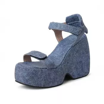 Krazing Pot Полиуретановые летние женские босоножки на платформе с очень высоким каблуком и петлей для крючков, водонепроницаемые, размер 43 35 синий