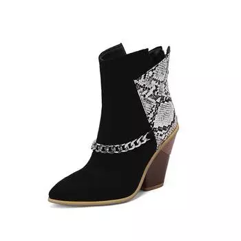 Krazing Pot Полиуретановые осенне-зимние туфли 47 размера 48 большого размера на танкетке с острым носком и металлическими цепочками, сапоги до середины голени 34 чёрный