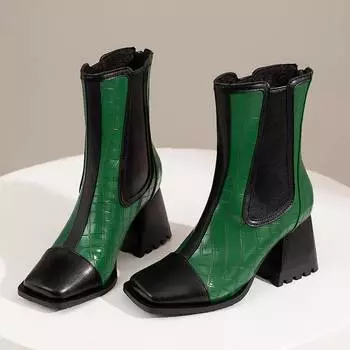 Krazing Pot Полиуретановые осенне-зимние туфли 47 размера 48 Ботинки Челси с каменными узорами и квадратным носком Ботильоны без застежек Keep Warm 34 чёрный