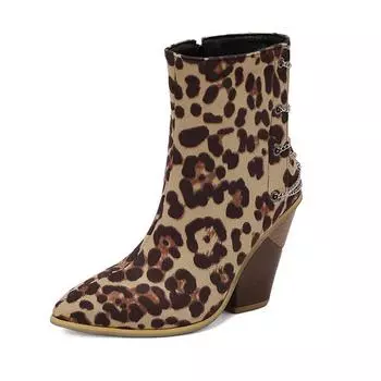 Krazing Pot Полиуретановые туфли осень-зима 47 размер 48 супер размер танкетка острый нос металлические цепи леопардовые ботильоны 34 чёрный