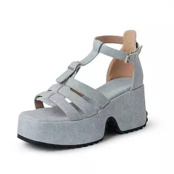 Krazing Pot Полиуретановые весенне-летние сандалии 43-го размера 42-го размера для женщин на платформе с круглым носком и ремешками на щиколотке с толстой подошвой 35 baby голубой