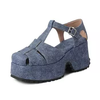 Krazing Pot Полиуретановые весенне-летние туфли-лодочки на толстой подошве с квадратным носком и пряжкой, размер 43, размер 42 35 baby голубой