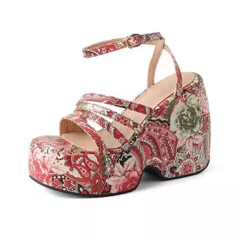 Krazing Pot Полиуретановые весенние летние размеры 43 и 42, летние принты, женские босоножки на платформе с открытым носком и ремешками на щиколотке 35 красный