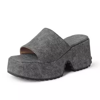 Krazing Pot Polyurethane Mules Spring Summer Size 43 Size 42 Prints Women Platform Women Round Toe Slip on Waterproof Sandals 35 синий