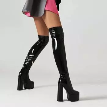 Krazing Pot PU Autumn Winter Shoes Super High Heels Riding Boots Sexy European Design Platform Keep Warm Over-the-knee Boots