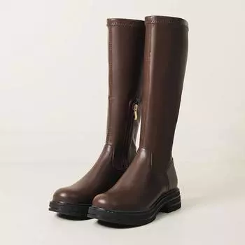 Krazing Pot ПУ осенне-зимняя обувь на толстом среднем каблуке, сапоги для верховой езды в европейском стиле, сохраняющие тепло, высокие сапоги до бедра 34 чёрный