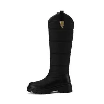 Krazing Pot PU Down Boots Cold-resistant Winter Shoes Med Heels Size 44 Super Size Snow Boots Metal Decoration Round Toe Keep Warm Thigh High Boots 35 чёрный