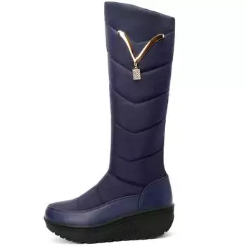 Krazing Pot PU Down Fiber Tarpaulin Осенне-зимняя обувь на среднем каблуке 44 размера, танкетка, зимние ботинки большого размера с круглым носком, сохраняющие тепло высокие сапоги 34 чёрный