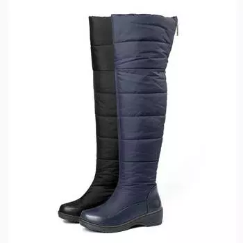 Krazing Pot PU Down Fiber Tarpaulin Осенне-зимняя обувь на среднем каблуке 44 размера, танкетка, зимние ботинки большого размера с круглым носком, сохраняющие тепло до колена 34 чёрный